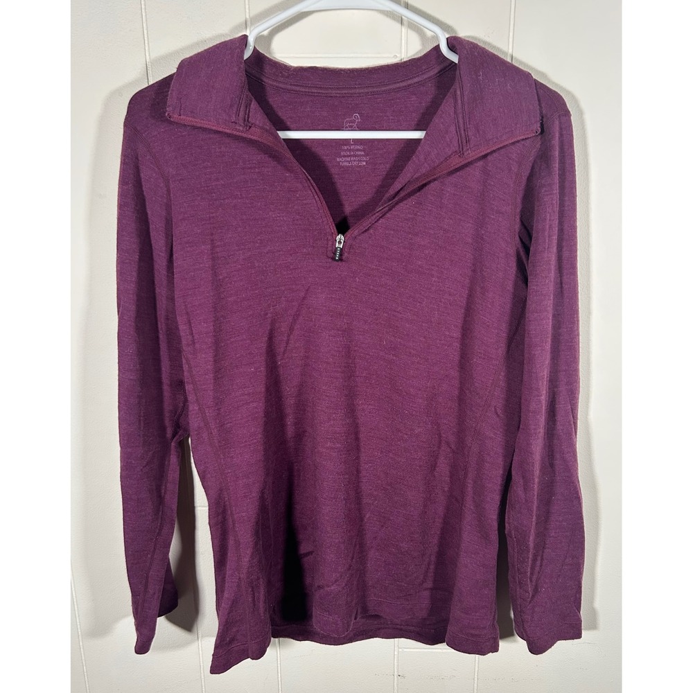 Woolx Womens Large 100% Merino Wool Quarter Zip Pullover Plum Purple Long Sleeve